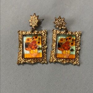 Gold Framed Floral Earrings